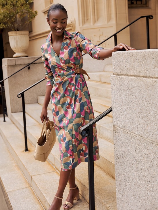 J Mclaughlin Dresses & Skirts - J. McLaughlin Mercer Midi Wrap Dress Size S Geometric Print Long Sleeve NWT